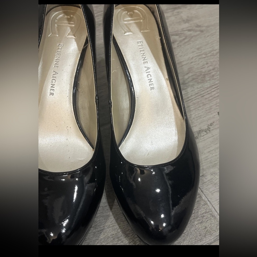 Etienne Aigner Women’s Drew Pumps Size 8 M Black‎ Patent Leather Slip-On Heels - Picture 3 of 11